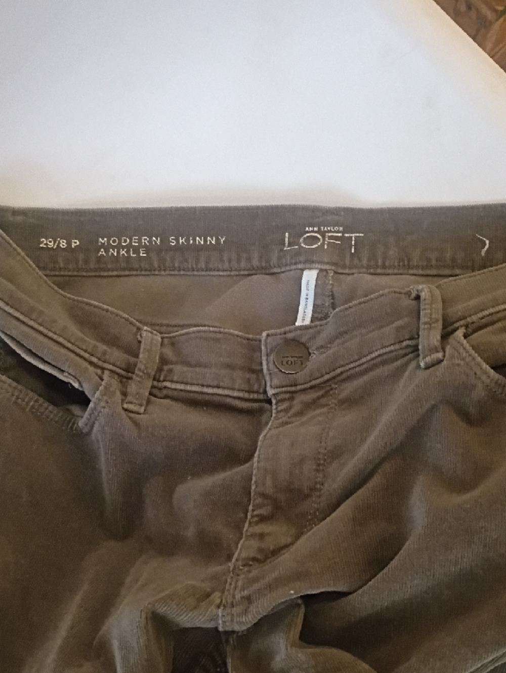 LOFT Olive Modern Skinny Ankle Corduroy jeans